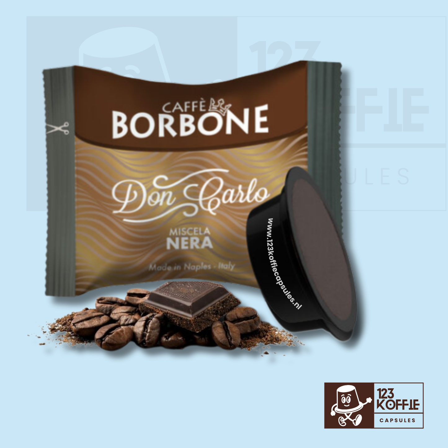 Borbone Nera A Modo Mio capsule met zwarte verpakking, sterke Italiaanse espresso met intense smaak en hoge intensiteit