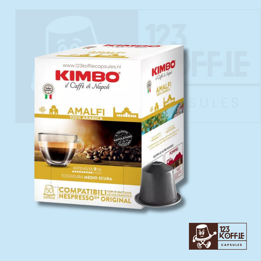 Verpakking Kimbo Amalfi Nespresso capsules 50 stuks – zachte Italiaanse espresso van 100% Arabica
