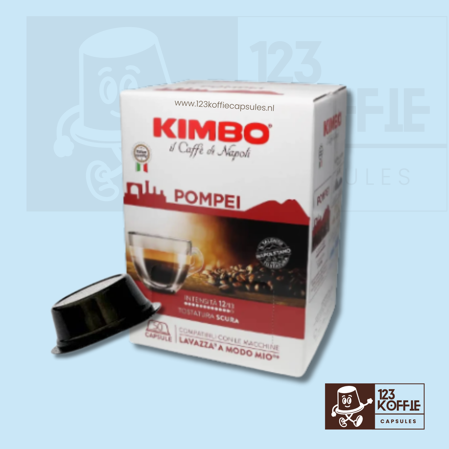 Verpakking Kimbo Pompei capsules compatibel met Nespresso Original, Italiaanse espresso