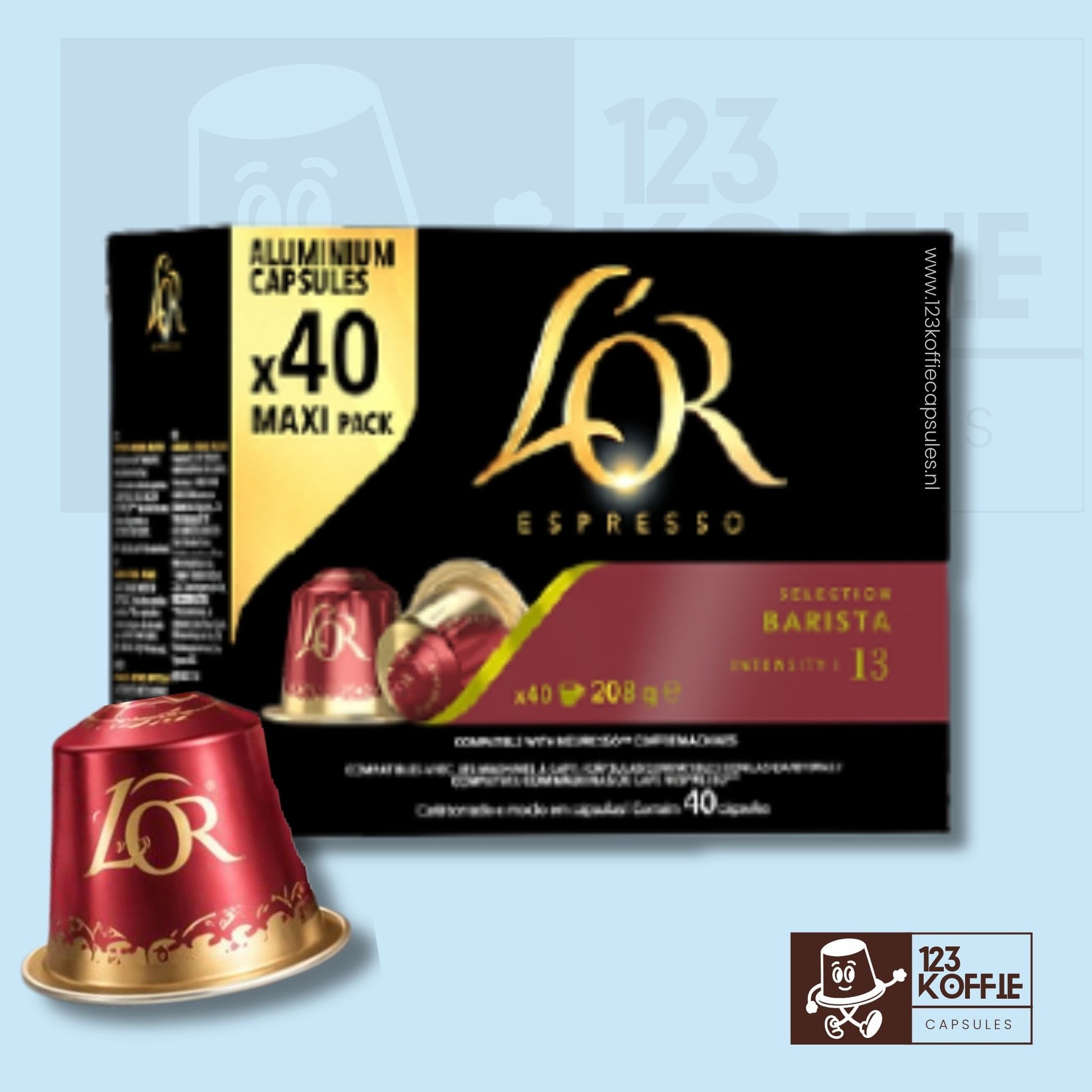 Verpakking van L’OR Barista Selection koffiecapsules, 40 stuks, zeer krachtige espresso met intense smaak