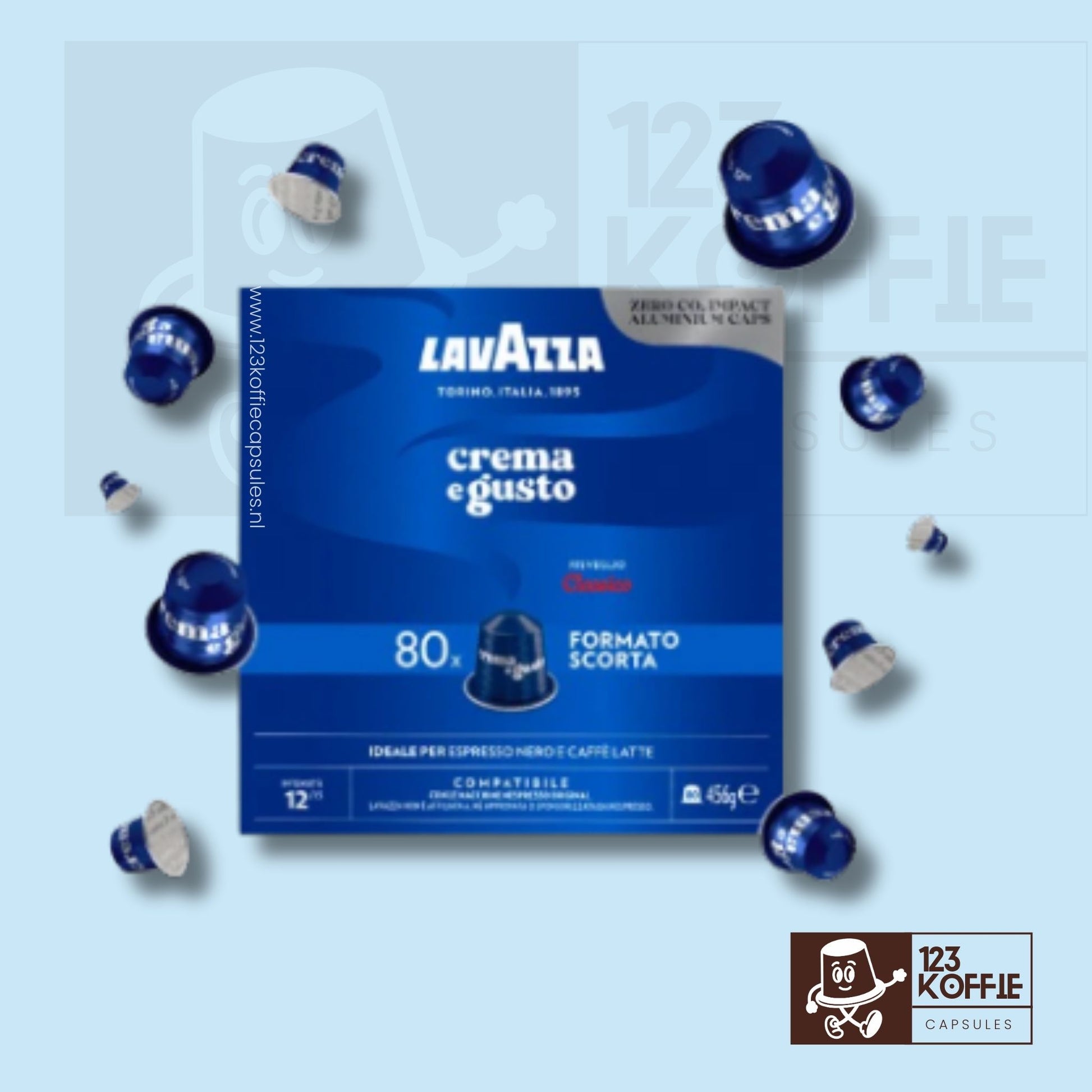 Verpakking van Lavazza Crema e Gusto Classico koffiecapsules, 80 stuks, compatibel met Nespresso Original machines
