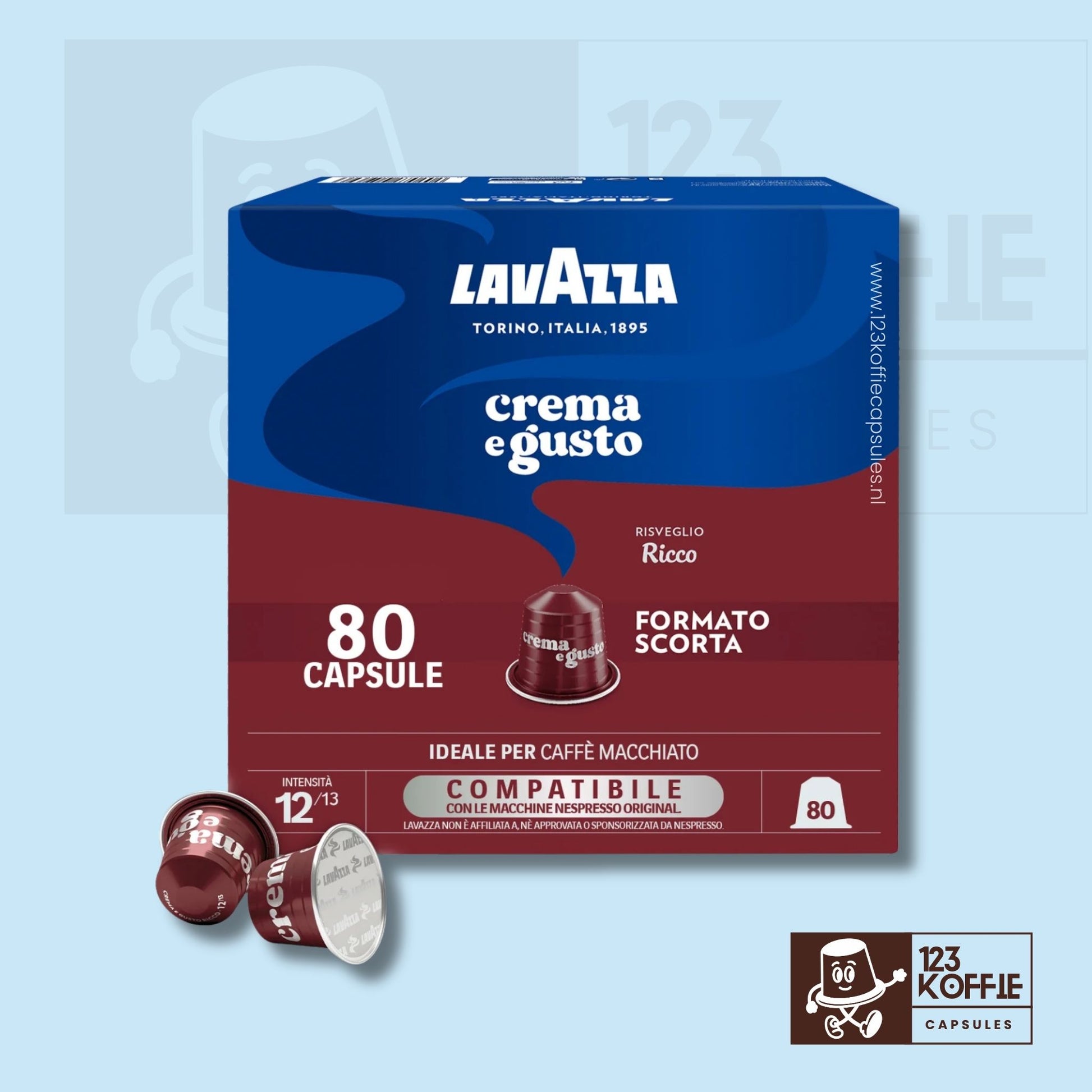 Verpakking Lavazza Crema e Gusto Ricco aluminium capsules compatibel met Nespresso 80 stuks
