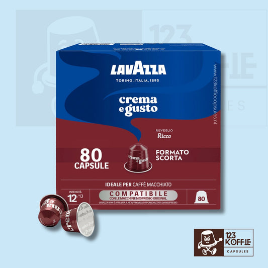 Verpakking Lavazza Crema e Gusto Ricco aluminium capsules compatibel met Nespresso 80 stuks