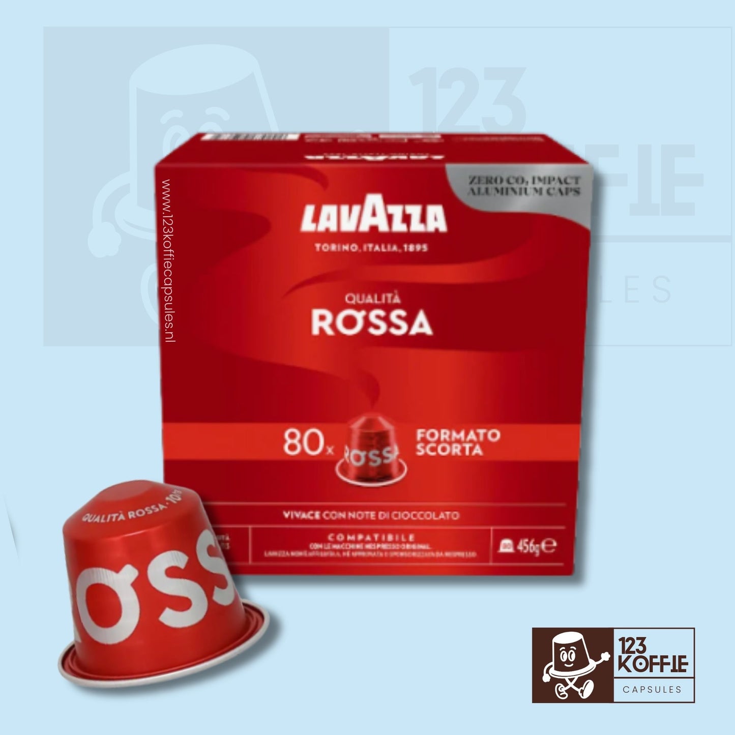 Verpakking van Lavazza Qualità Rossa koffiecapsules, 80 stuks, compatibel met Nespresso Original machines