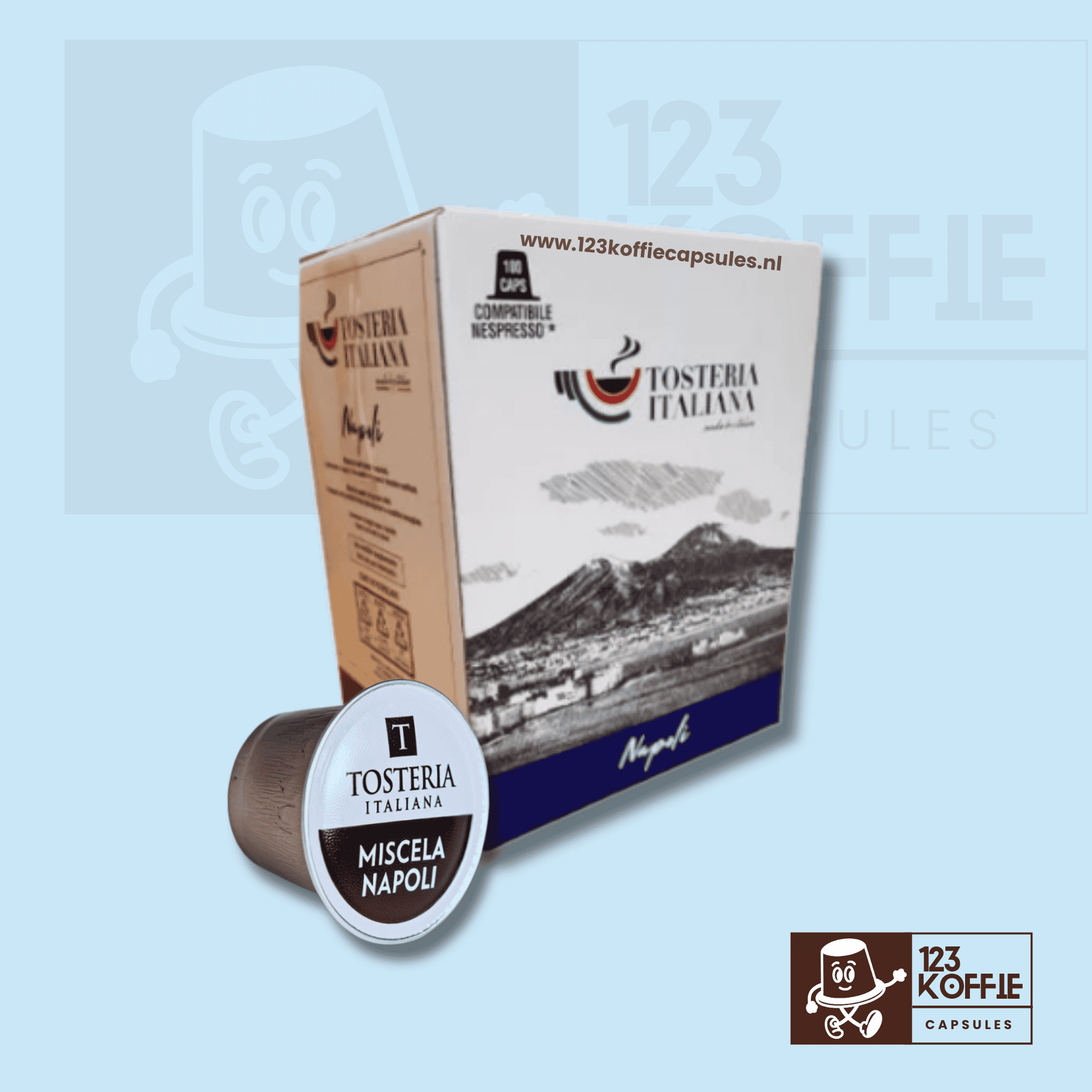 Verpakking van sterke Italiaanse espresso capsules compatibel met Nespresso – Tosteria Italiana Napoli 100 stuks