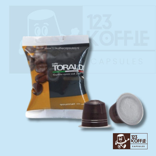 Verpakking Toraldo Gourmet 100% Arabica capsules compatibel met Nespresso
