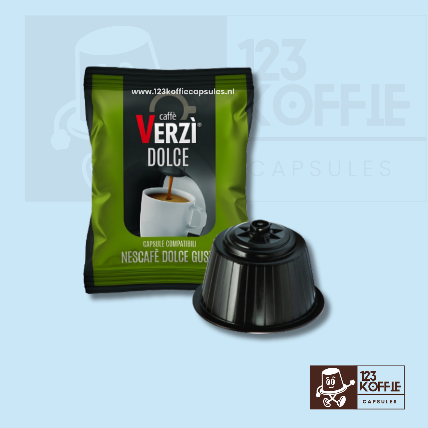 Verpakking van zachte Italiaanse espresso capsules compatibel met Dolce Gusto – Verzì Dolce